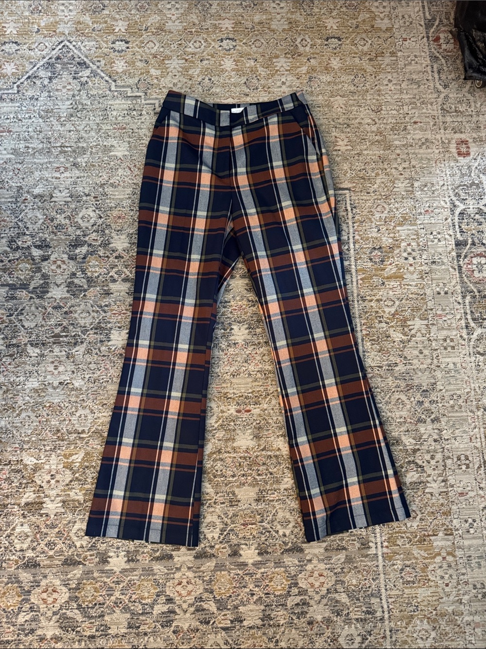 SEDGE Navy & Rust Plaid Straight-Leg Trousers